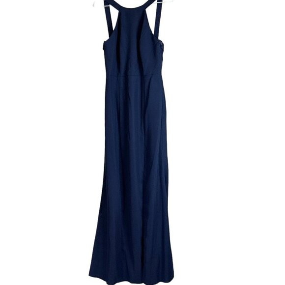 Dessy Collection NWT High Neck Backless Crepe Trumpet Midnight Gown Size 4 - Picture 3 of 7